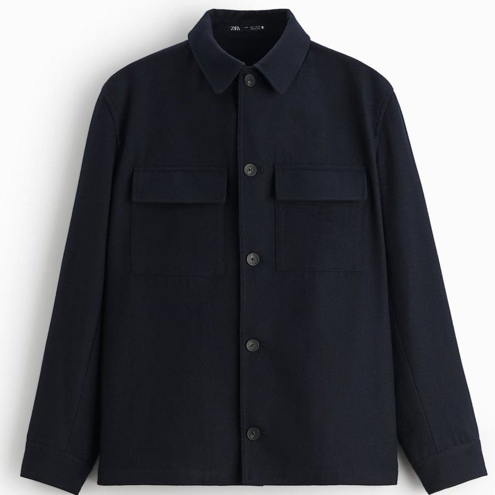 Zara Men's Dark Navy Button-Up Shirt Jacket